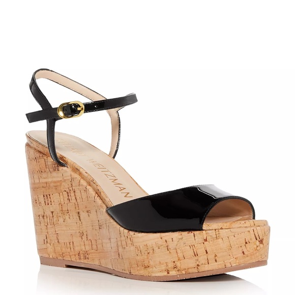 Stuart Weitzman Palmina Platform Wedge Sandals Black Size 37.5/7 NEW + DustBag